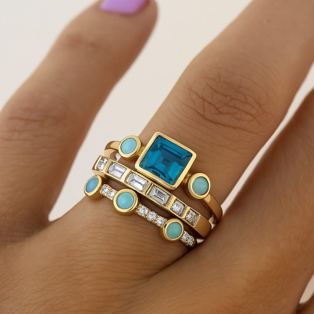 Vintage Blue Crystal Ring Set